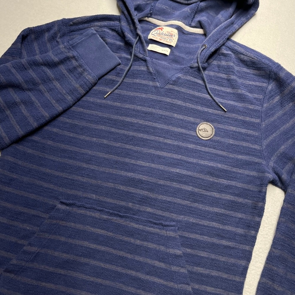 Quiksilver Blue Striped Hoodie Pullover Sweatshirt Men's Medium